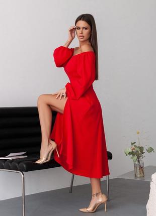 Красное ретро платье с разрезом3 фото