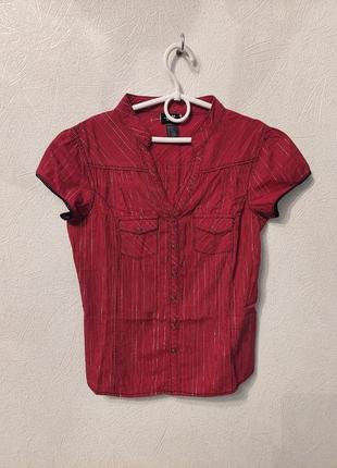 Бордовая, красная шведка, тениска в полоску с люрексом