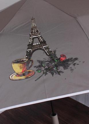 Жіноча парасолька автомат антивітер сірого кольору кава в парижі 3149-кп3 фото