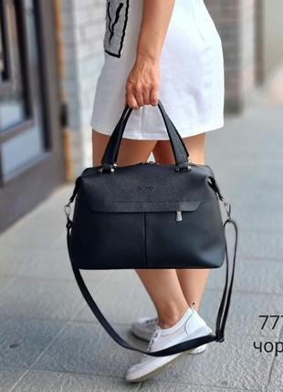 Жіноча неймовірно гарна та якісна сумка з еко шкіри на 2 відділи чорна3 фото