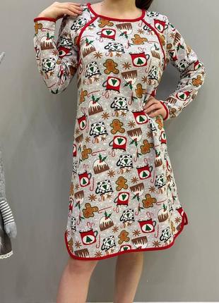 Домашнє жіноче плаття сорочка cosy з начосом "різдво"