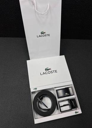 Ремінь lacoste чорний з 2 пряжками на подарунок чоловічий