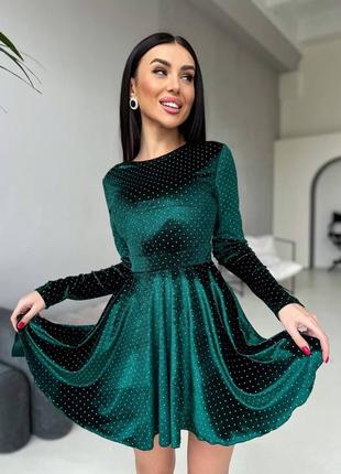 Сукня оксамитова зелена ,святкова коротка сукня3 фото