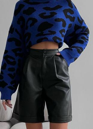 Теплий светр з леопардовим принтом, оверсайз светр з анімалістичним принтом, яскравий, синій, вільного крою2 фото