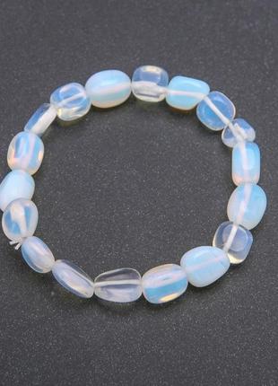 Браслет місячний камінь (опаліт) галтування на резинці d-8,10(+-)мм l- 18см