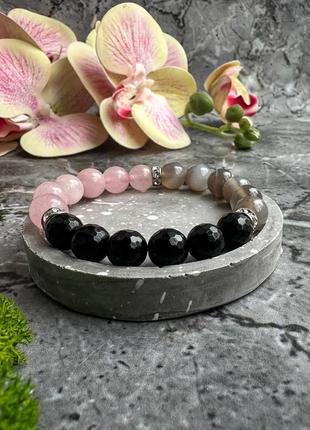 Браслет з рожевого кварцу, агату