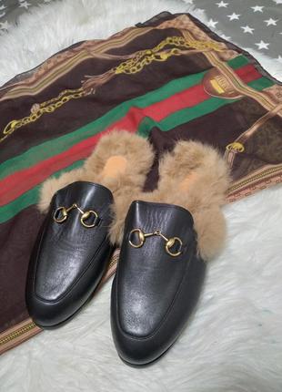 Мюлі gucci шкіра та хутро