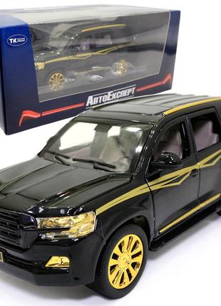 Машинка металева toyota land cruiser "autoexpert" тойота джип чорний із золотом звук світло 19*7*7 см (el-3912)