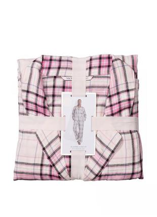 Піжама фланелева victoria's secret flannel long pj set pink plaid4 фото