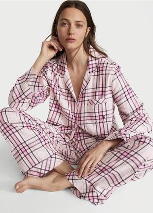 Піжама фланелева victoria's secret flannel long pj set pink plaid2 фото