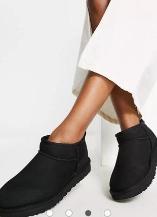 Женские ugg ultra mini black черные мини короткие натуральный замш на меху3 фото