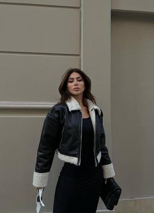 3 кольори! укорочена дублянка з екохутром, штучне хутро, штучне хутро, екошкіра, оверсайз, вільного крою