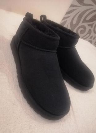 Женские ugg ultra mini black черные мини короткие натуральный замш на меху6 фото