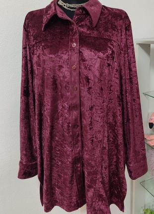 Стильна оверсайз оксамитова сорочка ,бордо,велюрова1 фото