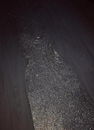 Роскошное люкс макси вечернее платье сукня кольчуга серебро камни стразы вечеринка фотосет4 фото