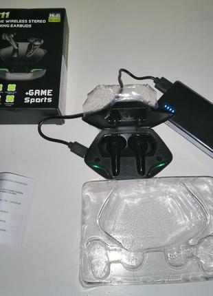 Беспроводные геймерские bluetooth наушники гарнитура tws g11 черные.9 фото