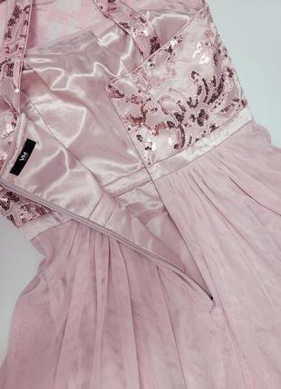 Женское праздничное платье миди розового цвета с декольте которое покрыто блестками от бренда vera mont3 фото