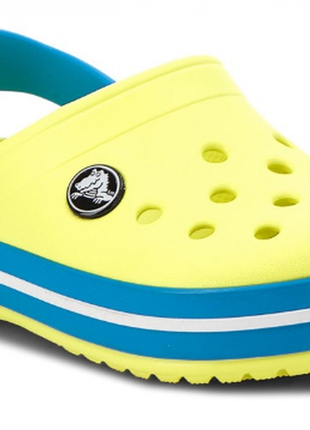 Детские кроксы crocs crocband tennis ball green/ocean жёлтого цвета3 фото