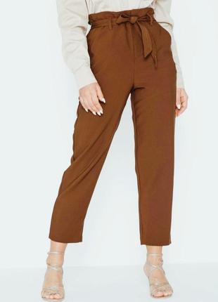 Коричневые женские брюки с высокой талией укороченные брюки7 фото