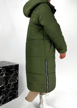 Пальто хаки теплое зимнее длинное куртка батал6 фото