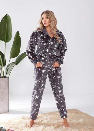 Женская теплая махровая пижама 🧸❤️3 фото