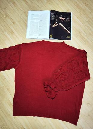 Shein curve💔 роскошный вишневый свитер с ажурным рукавом5 фото