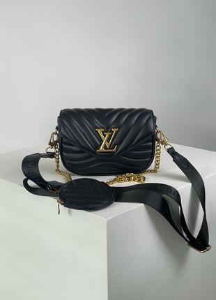 Кожаная сумка louis vuitton new wave multi pochette bag black/gold6 фото