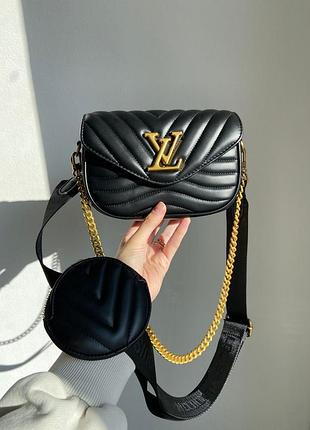 Кожаная сумка louis vuitton new wave multi pochette bag black/gold2 фото