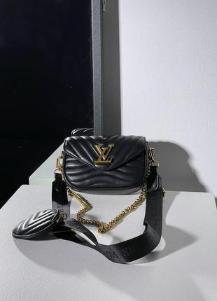 Кожаная сумка louis vuitton new wave multi pochette bag black/gold9 фото