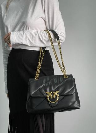 Кожаная сумка 👜 pinko big love bag puff maxi quilt black/gold7 фото