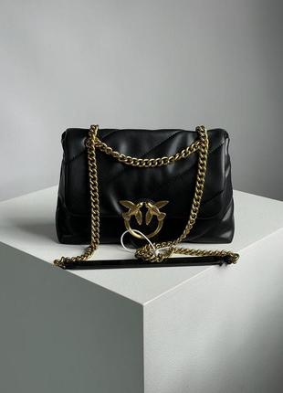 Кожаная сумка 👜 pinko big love bag puff maxi quilt black/gold6 фото