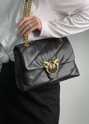 Кожаная сумка 👜 pinko big love bag puff maxi quilt black/gold8 фото