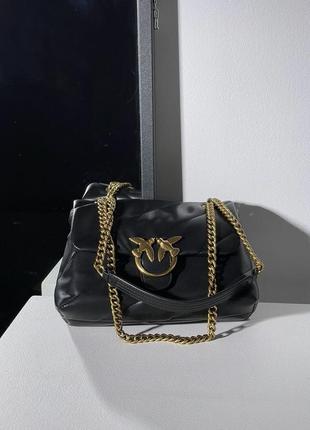 Кожаная сумка 👜 pinko big love bag puff maxi quilt black/gold5 фото