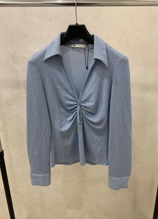 Открытый топ zara кофта рубашка голубая