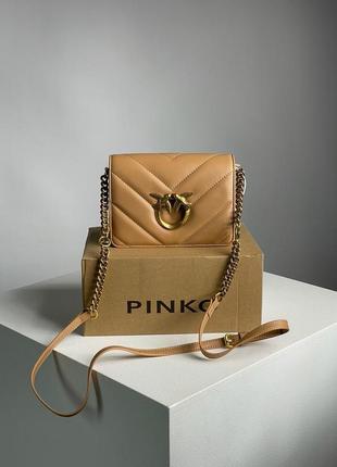 Кожаная сумка 👜 pinko mini love bag click big chevron beige