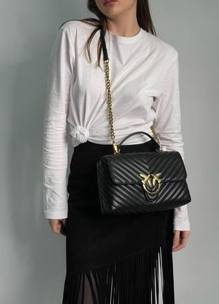 Шкіряна сумка 👜 pinko classic lady love bag puff chevron black/gold