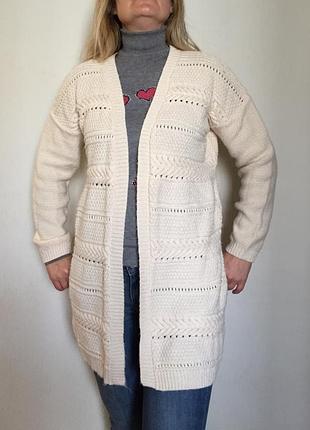 Теплий м'який кардиган ажурний вершкового кольору