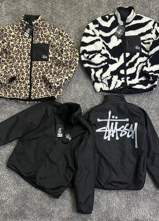 Теплая универсальная двусторонняя куртка sherpa stussy