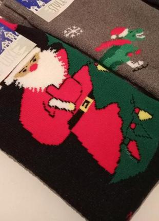 Чоловічі новорічні шкарпетки, теплі шкарпетки, махрові шкарпетки, шкарпетки з дідом морозом, чоловічі теплі носочки2 фото