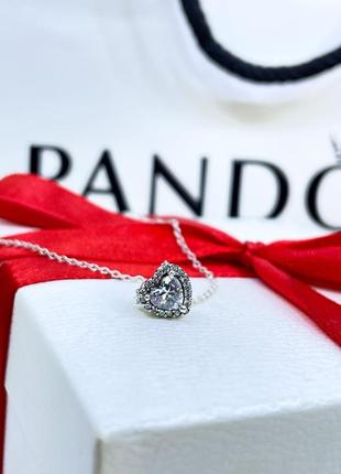 Колье пандора ожерелье кулон подвеска сердце с камнями камешками новое с биркой серебро проба 9254 фото