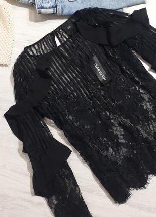 Блуза чорна мереживна. мереживна блузка від river island. блуза з рукавами-воланами2 фото
