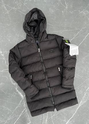 Чоловіча зимова куртка стон айленд чорна / брендові довгі куртки stone island на зиму