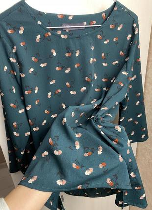 Шифонова блуза у квітковий принт смарагдовий колір, рукав 3/47 фото