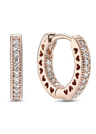 Оригінал original pandora оригінальні срібні сережки 286317c01 кольца срібло пандора кола з серцями рожеве золото з біркою нові
