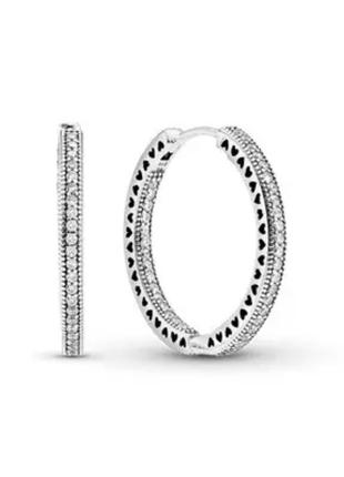 Оригинал оригинальные серебряные серьги 296319cz сережки кольца серебро пандора большие кольца круг с камнями и сердцами с биркой новые
