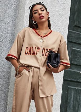 Оверсайз сорочка ortiz contrast striped letter graphic top — s-m-l-xl