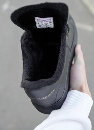 Кеди чоловічі зимові шкіряні alexander mcqueen кросівки утеплені хутром чорні7 фото