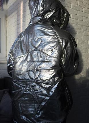 Куртка пуховик металик серебро2 фото