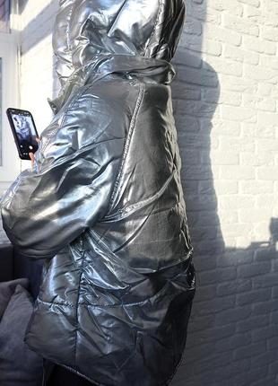 Куртка пуховик металик серебро3 фото