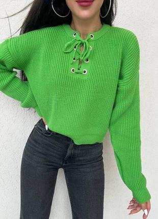Сведр свитер женский зелёный вязаный вкорочений вкороченый осенний весенний зимний осінній весняний зимовий2 фото
